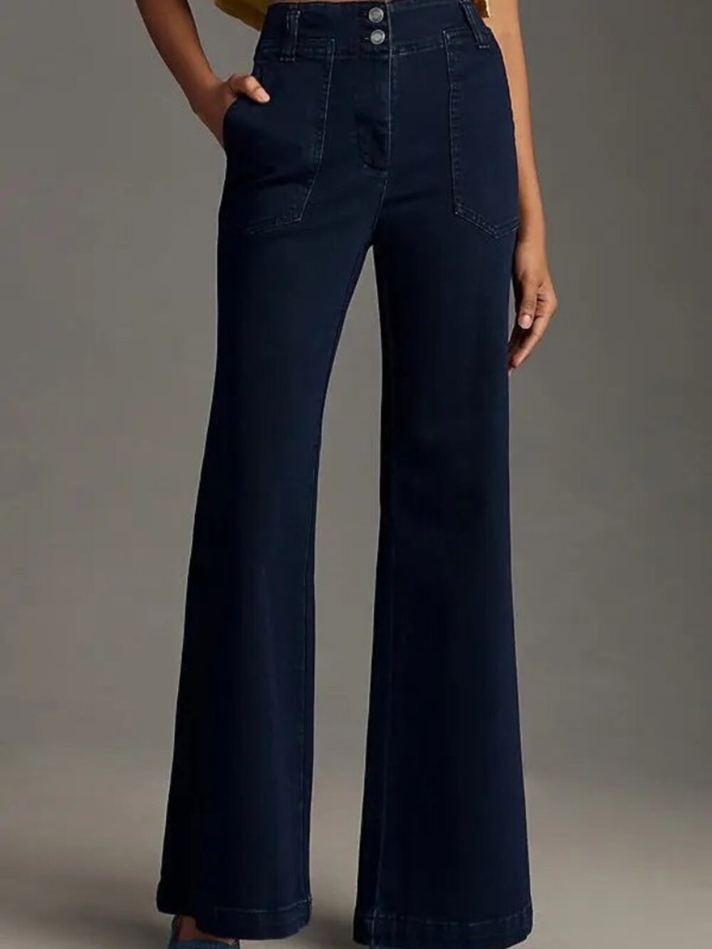 Maeve Anthropologie The Naomi High Rise Wide Leg Flare Jeans Dark Wash Size 26